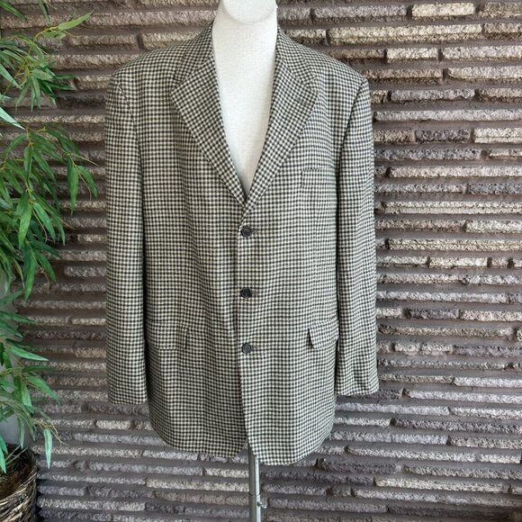 Tommy Hilfiger Blue Brown Houndstooth Plaid 3 Button Sport Coat Blazer Size 44L - Picture 10 of 14